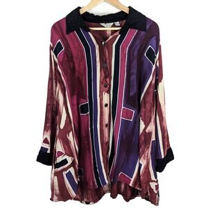 Lyng Art to Wear Oversized Tunic Shirt Blouse Button Up Lagenlook Abstract XL/0X